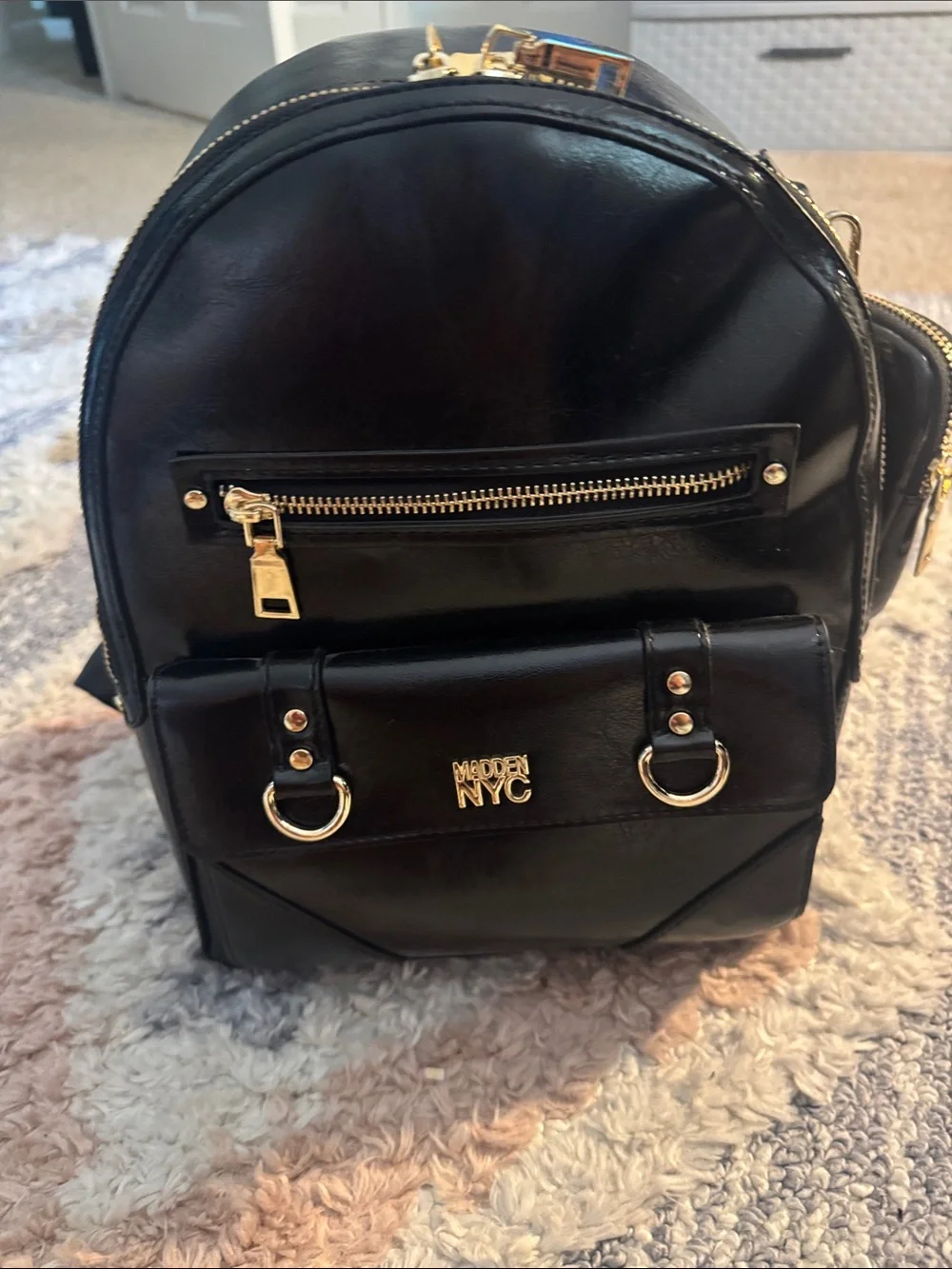 Madden NYC Black Faux Leather Backpack